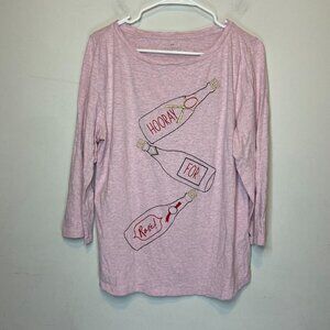 Talbots Women L Shirt Hooray for Rose Wine Pink 3/4 Sleeve Boat Neck Top Blouse